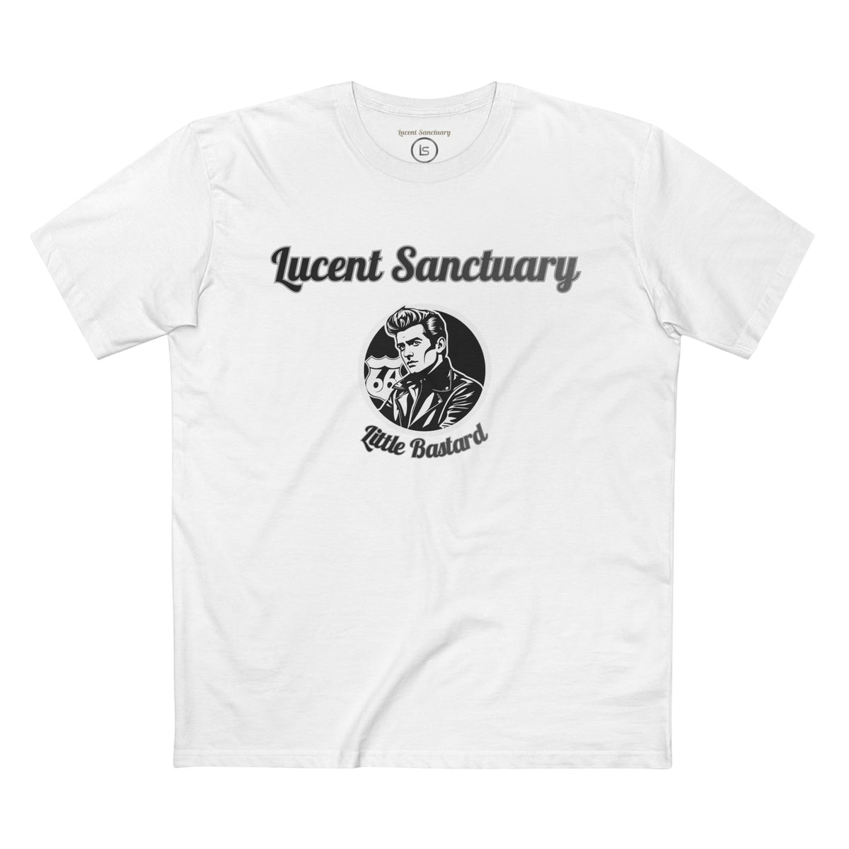 a clear front facing picture of the Lucent Sanctuary "James Dean" graphic tee. it shows the white variant.